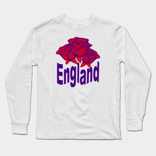 Blue England Text With Abstract English Rose Long Sleeve T-Shirt